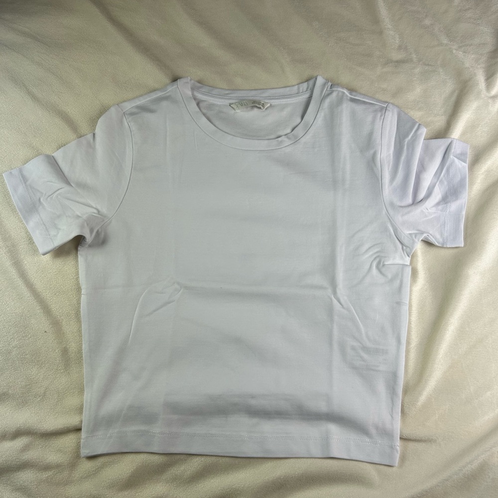 Zara Crisp White Crew Neck Tee